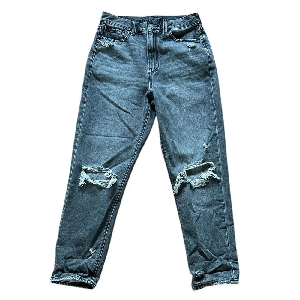 American Eagle Highest Rise Distressed Black Denim Mom Jeans